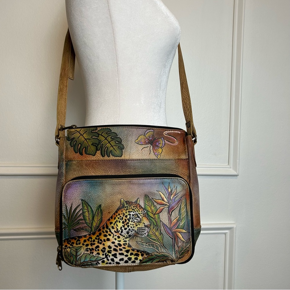 Anuschka  Handpainted Leather Travel Cross body bag Tiger